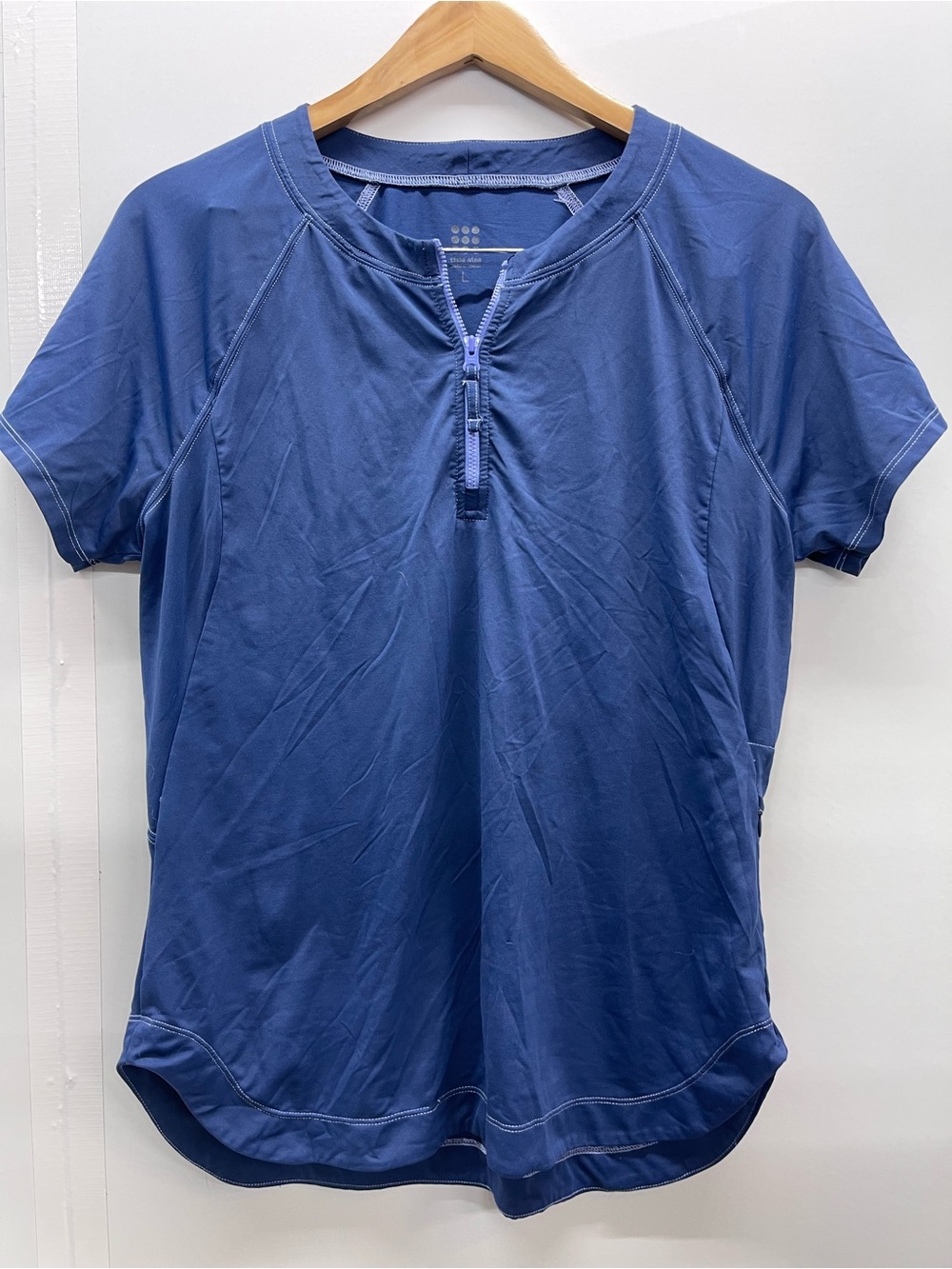 Title Nine Blue Short-Sleeve Zip-Front Active Tee